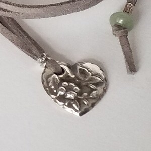 Hand Crafted Fine Silver Heart Necklace on Adjustable Leather