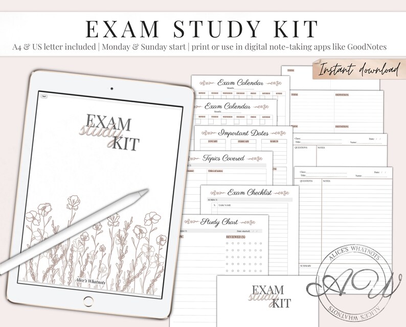 Exam Study Kit instant download student printables Etsy