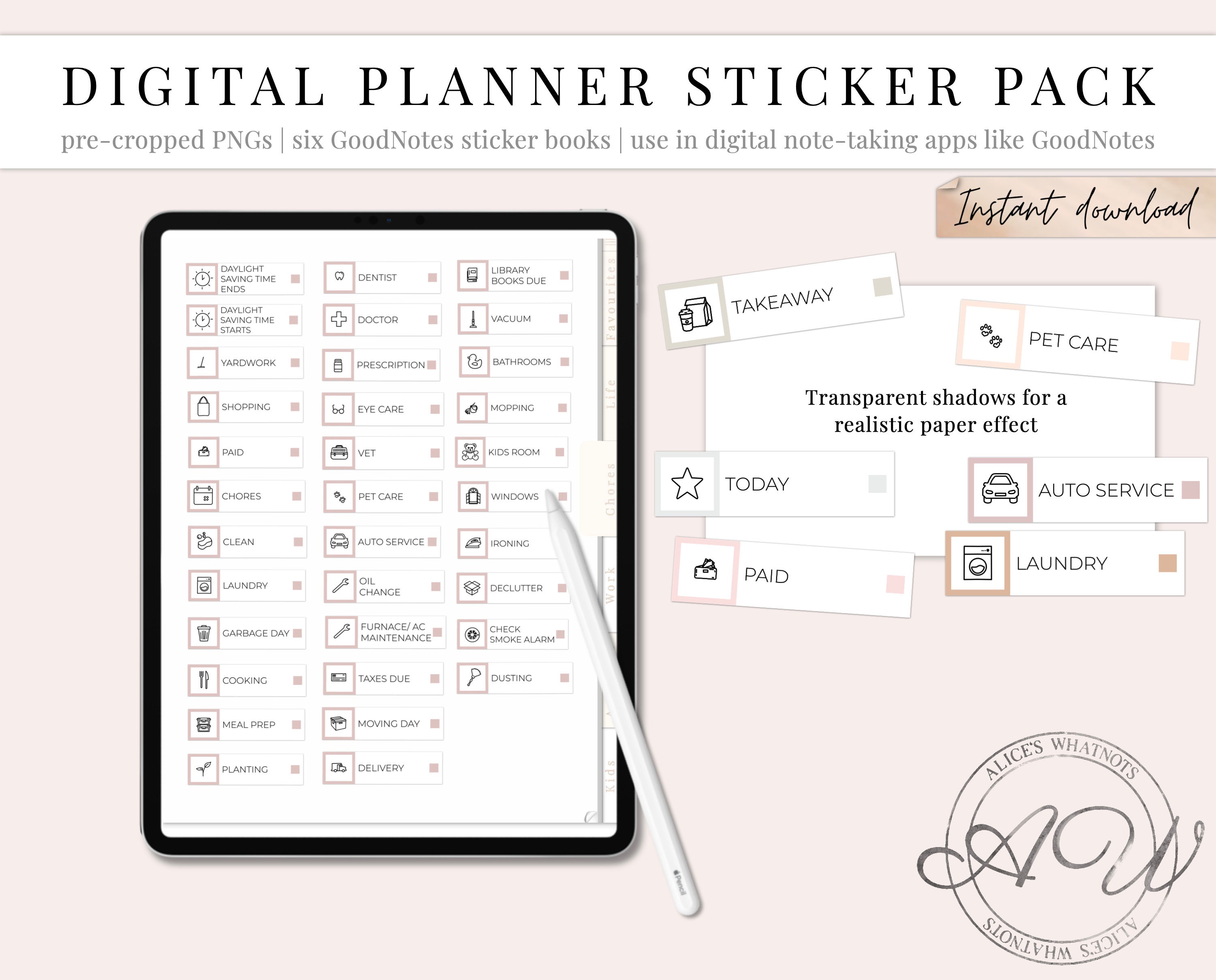 Digital Planner Sticker Pack Goodnotes Stickers Etsy