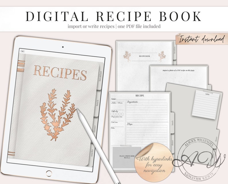 Digital Recipe Book instant download GoodNotes template | Etsy