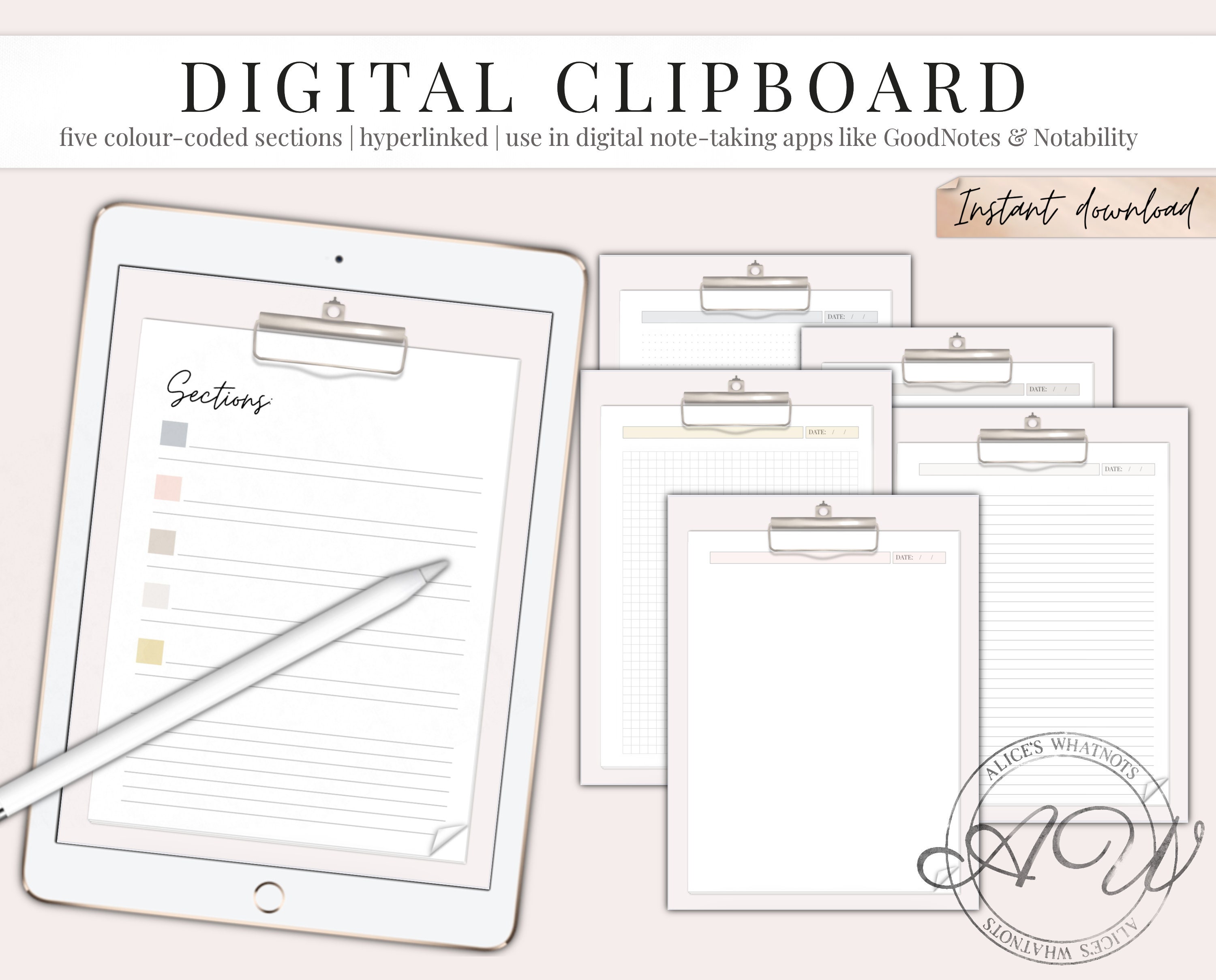 Digital Clipboard instant download digital notebook Etsy