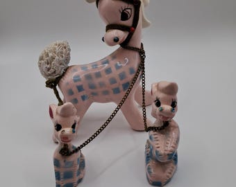 Vintage RARE Kreiss Pink Blue Checked Jeweled Donkey Mama Chained Babies
