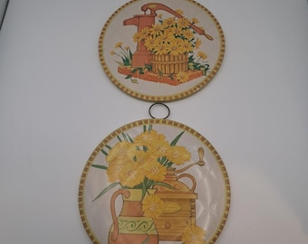 Tin Stitchery Hot Mat 6 Lot Of 2 Floral Farmhouse Summer Retro 70s