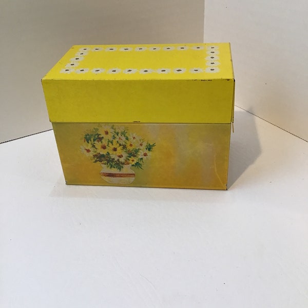 Vintage Ohio Art Floral Yellow Recipe Box with Cards