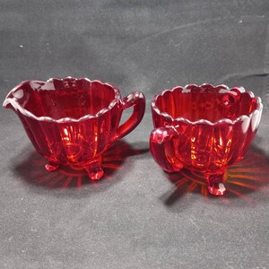 Ruby Red Depression Glass Sugar and Creamer Set Vintage 1950's Kitchen  Glassware Set of Two 
