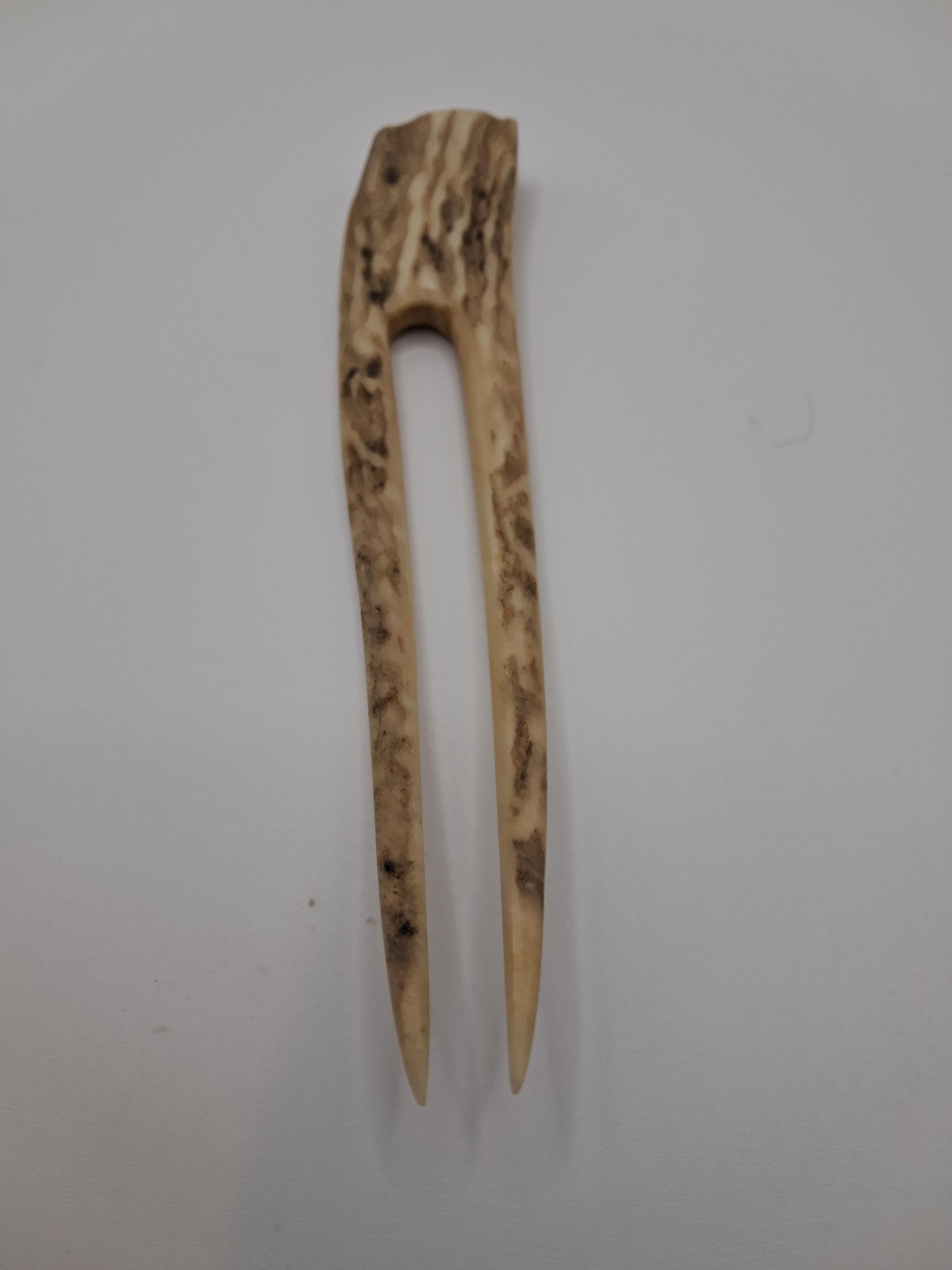 Vintage Hand Carved Deer Antler Hair Fork - Etsy display picture 1