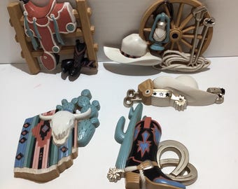 Vintage Burwood Plastic Southwest Cowboy Ranch Wall Decor 5pc