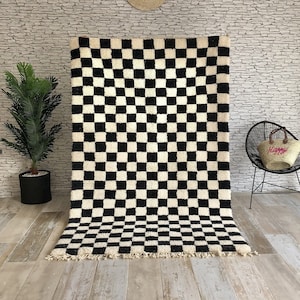 Large black and white checkered rug, Moroccan Berber checkered rug, Checkered area rug -Checkerboard Rug -beniourain rug, Soft Colored Rug