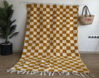 checkered rug, Large Yellow and white Rugs,Moroccan Berber checkered rug,Checkered area rug-Checkerboard Rug-beniourain rug,Soft Colored Rug