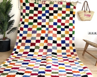 Gorgeous Beni Ourain -Custom rugs living room -Handmade Wool Rug-Berber Carpet-Genuine Wool Rug-Checkered area rug -Amazing Multicolored Rug