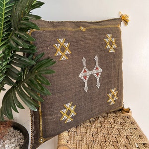 Moroccan Boho Throw Pillow 19"x19 », Cactus Silk Pillow Cover, Hand woven Berber Pillow, Colorful Decorative Sabra Cactus Silk Cushion Cover