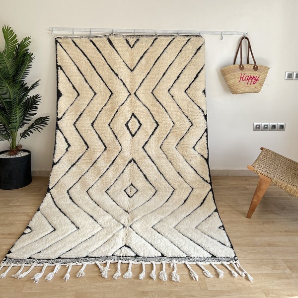 Beni ourain rug-   Custom Beni Ourain rug,Authentic Moroccan Rug- Beni Rug- Large Moroccan Rug- White& Black Rug- Custom rug