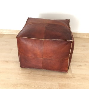 Moroccan square Ottoman Pouffe Moroccan leather, ottoman square pouf, light tan handmade footstool square pouffe Moroccan