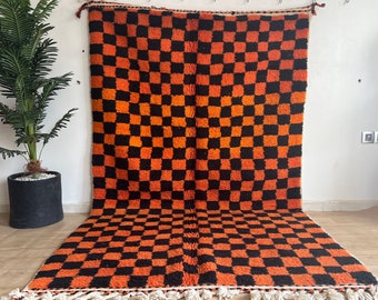 Gorgeous Beni Ourain -Custom rugs living room -Handmade Wool Rug-Berber Carpet-Genuine Wool Rug-Checkered area rug -Amazing Orange Rug