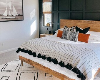 Free Shipping,Moroccan Blanket,bed spread,moroccan throw blanket,moroccan bedding,pom pom throw,cotton blankets,berber moroccan decor