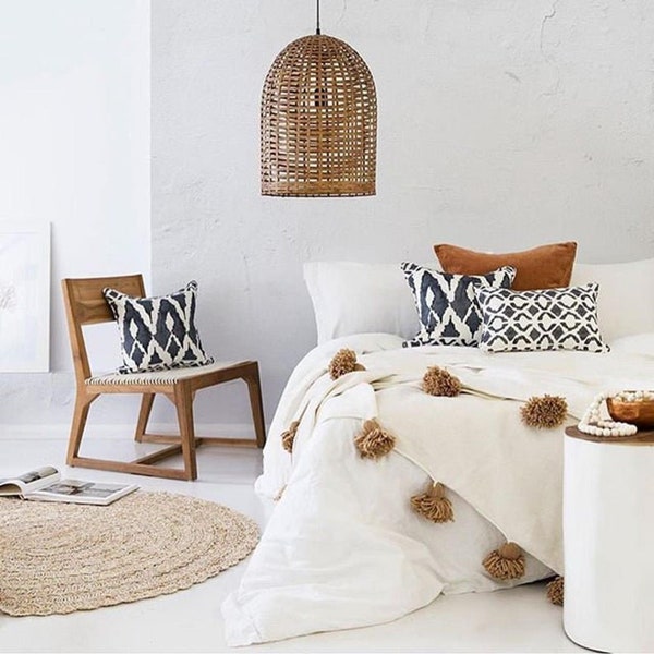 Marokkanische Pompon-Decke, marokkanische Decke, marokkanische Decke, Pom Poms, Boho-Decke, Bettdecke, Sie können jede Farbe des Pompoms wählen