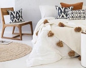 FREE SHIPPING Moroccan blanket, pom blankets,bed spread,moroccan throw blanket,cotton moroccan bedding,throw blankets,berber moroccan decor