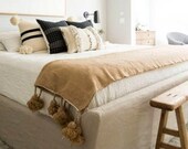 Moroccan pompom blankets,throw blankets,coverbed,cotton blankets,pompom throw,handmade blanket,Tassel Throw Blanket Beige,moroccan bedding