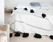 FREE SHIPPING Moroccan blanket pom blankets bed spread moroccan throw blanket cotton moroccan bedding throw blankets berber moroccan decor