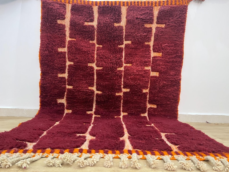 Moroccan rug , Dark red Beni ourain rug , Custom handmade rug , Wool Area rug , Area Rugs for Living room , Berber rug , Moroccan rug 10x12