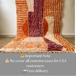 Orange Striped Moroccan rug , Rugs for Living room , Custom handmade rug , Wool Berber rug , Orange Beni ourain rug , Moroccan rug 10x14 image 2