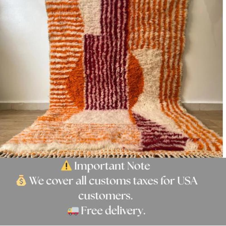 Orange Striped Moroccan rug , Rugs for Living room , Custom handmade rug , Wool Berber rug , Orange Beni ourain rug , Moroccan rug 10x14 image 2