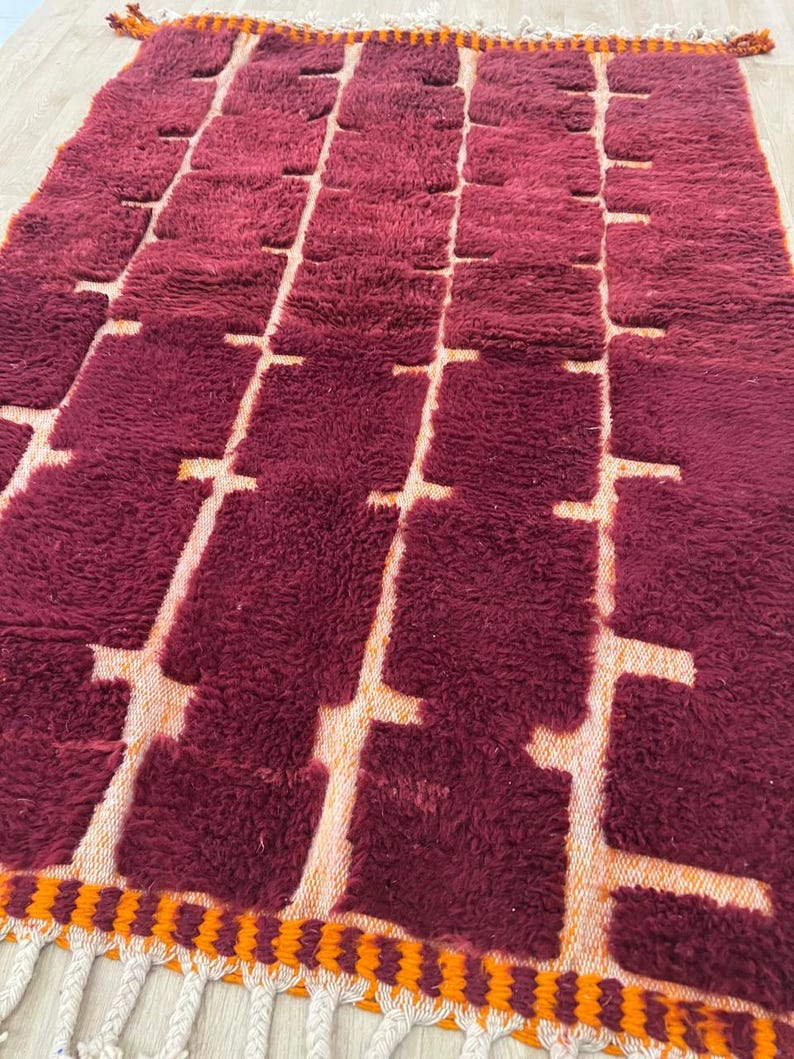 Moroccan rug , Dark red Beni ourain rug , Custom handmade rug , Wool Area rug, Rugs for Living room , Berber rug, Moroccan rug 10x12