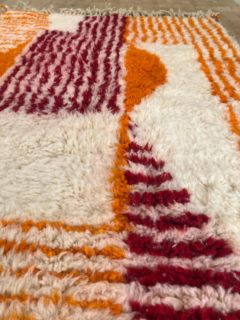 Orange Striped Moroccan rug , Rugs for Living room , Custom handmade rug , Wool Berber rug , Orange Beni ourain rug , Moroccan rug 10x14