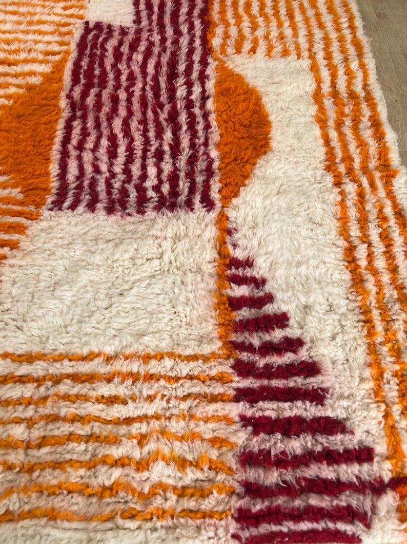 Orange Striped Moroccan rug , Rugs for Living room , Custom handmade rug , Wool Berber rug , Orange Beni ourain rug , Moroccan rug 10x14