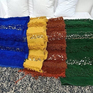 Free shipping ,Moroccan Wedding Blanket Handira  with Metal Sequins,carpet moroccan,berber,bedding blanket, Handmade and High Quality