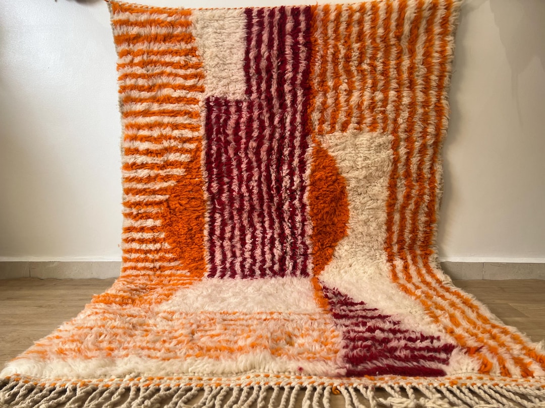 Orange Striped Moroccan Rug , Rugs for Living Room , Custom Handmade ...