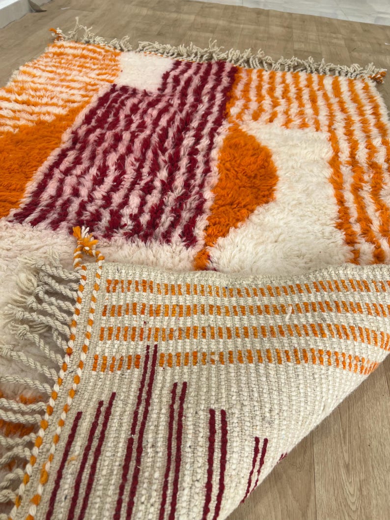 Orange Striped Moroccan rug , Rugs for Living room , Custom handmade rug , Wool Berber rug , Orange Beni ourain rug , Moroccan rug 10x14