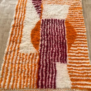Orange Striped Moroccan rug , Rugs for Living room , Custom handmade rug , Wool Berber rug , Orange Beni ourain rug , Moroccan rug 10x14