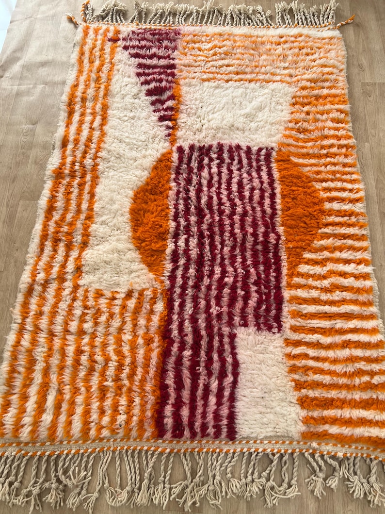Orange Striped Moroccan rug , Rugs for Living room , Custom handmade rug , Wool Berber rug , Orange Beni ourain rug , Moroccan rug 10x14
