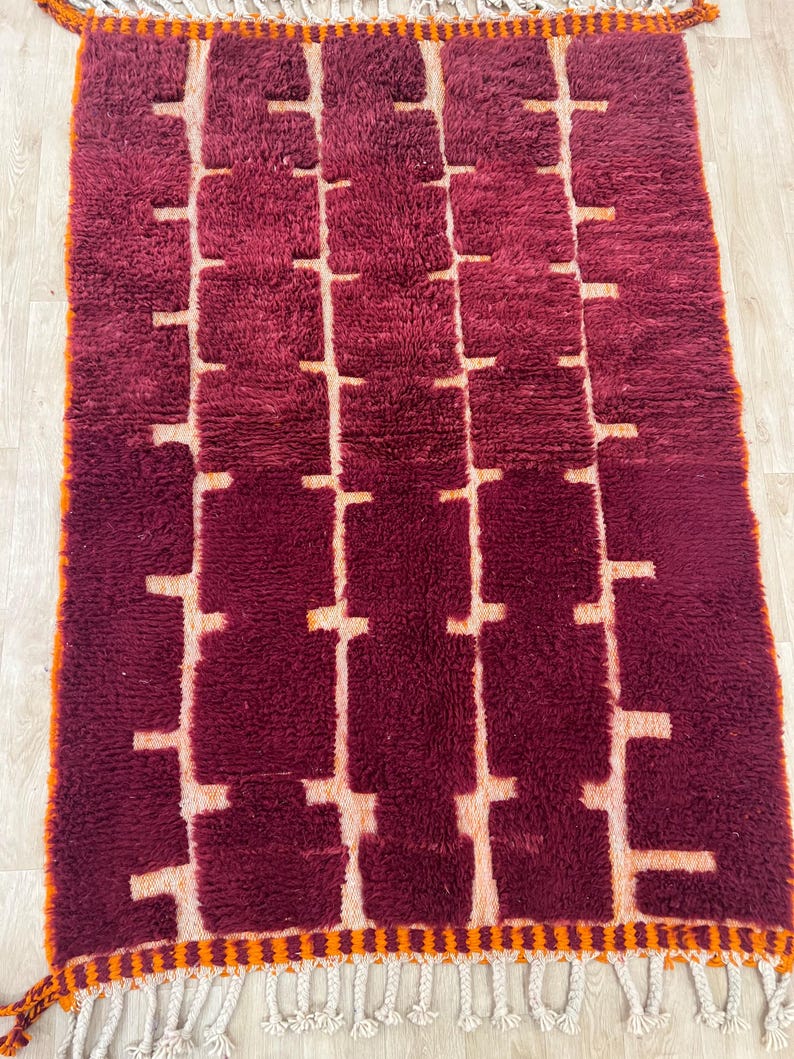 Moroccan rug , Dark red Beni ourain rug , Custom handmade rug , Wool Area rug , Area Rugs for Living room , Berber rug , Moroccan rug 10x12
