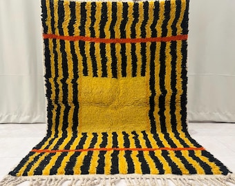 Yellow and Black Striped Moroccan rug , Rugs for Living room , Custom handmade rug , Wool Berber rug , Beni ourain rug , Moroccan rug 10x14