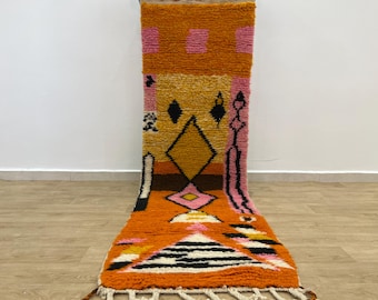 Orange Moroccan Runner Rug – Handmade Wool Hallway Carpet – Beni Ourain Narrow Rug – Boho Long Area Rug – Custom Size Wool Berber Rug