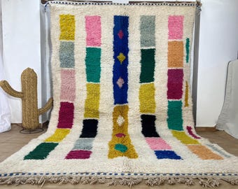UNIQUE BENIOURAIN RUG 6.5x10 Ft , Moroccan Wool Rug, Colorful Rug, Patchwork Rug, Handmade Rug, Handwoven Rug, Berber Area Rug, Bohemian Rug