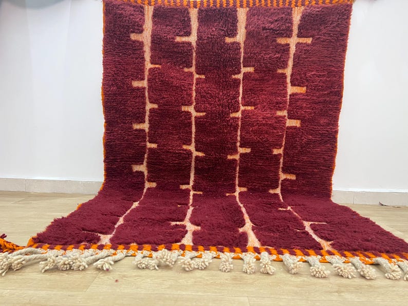 Moroccan rug , Dark red Beni ourain rug , Custom handmade rug , Wool Area rug , Area Rugs for Living room , Berber rug , Moroccan rug 10x12