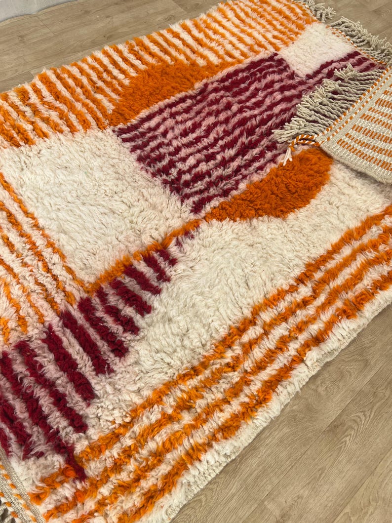 Orange Striped Moroccan rug , Rugs for Living room , Custom handmade rug , Wool Berber rug , Orange Beni ourain rug , Moroccan rug 10x14