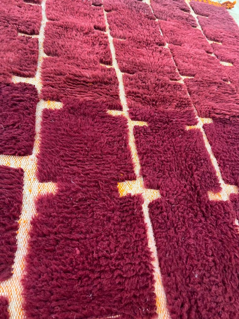 Moroccan rug , Dark red Beni ourain rug , Custom handmade rug , Wool Area rug, Rugs for Living room , Berber rug, Moroccan rug 10x12