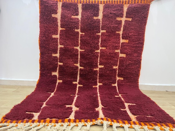 Moroccan rug , Dark red Beni ourain rug , Custom handmade rug , Wool Area rug, Rugs for Living room , Berber rug, Moroccan rug 10x12