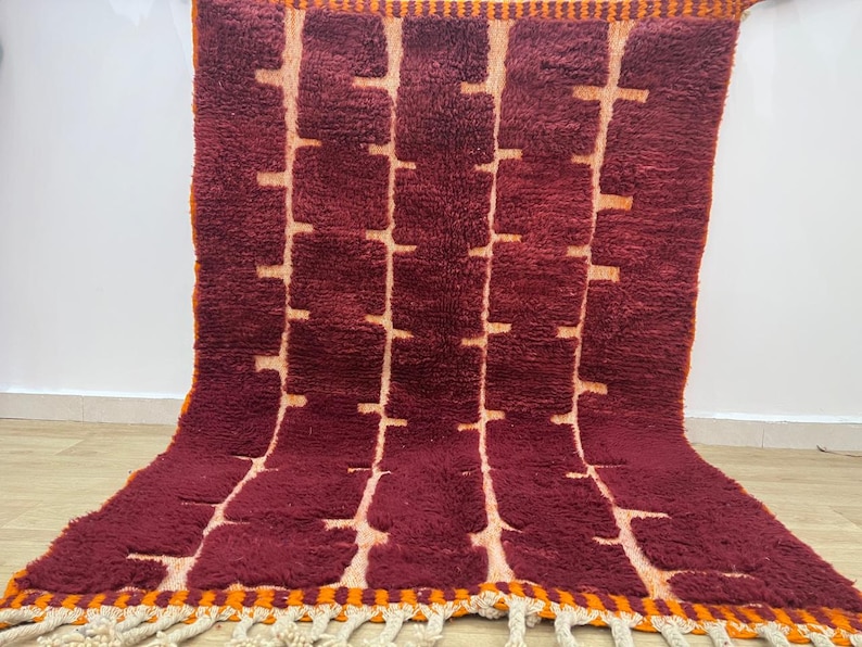 Moroccan rug , Dark red Beni ourain rug , Custom handmade rug , Wool Area rug, Rugs for Living room , Berber rug, Moroccan rug 10x12