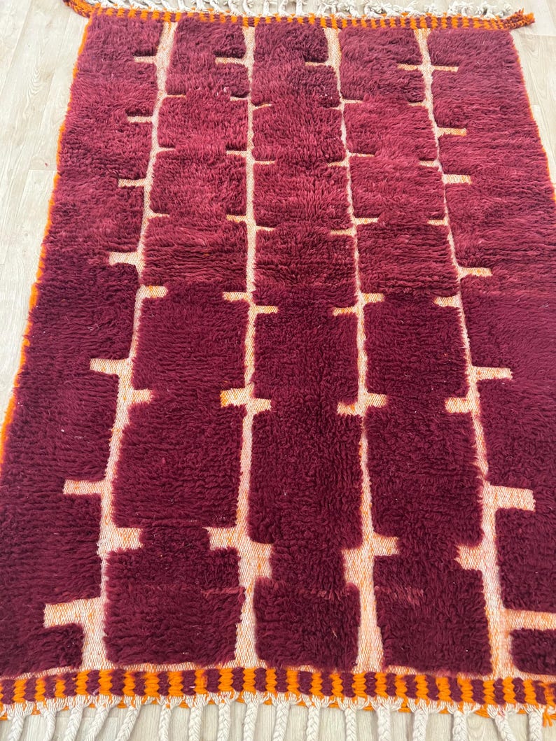 Moroccan rug , Dark red Beni ourain rug , Custom handmade rug , Wool Area rug , Area Rugs for Living room , Berber rug , Moroccan rug 10x12