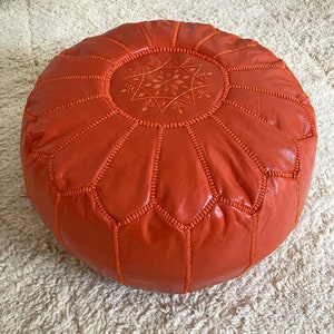 Morrocan Leather Pouf Moroccan Pouff Moroccan Pouf with White Stitching Leather Pouf Ottoman Pouf