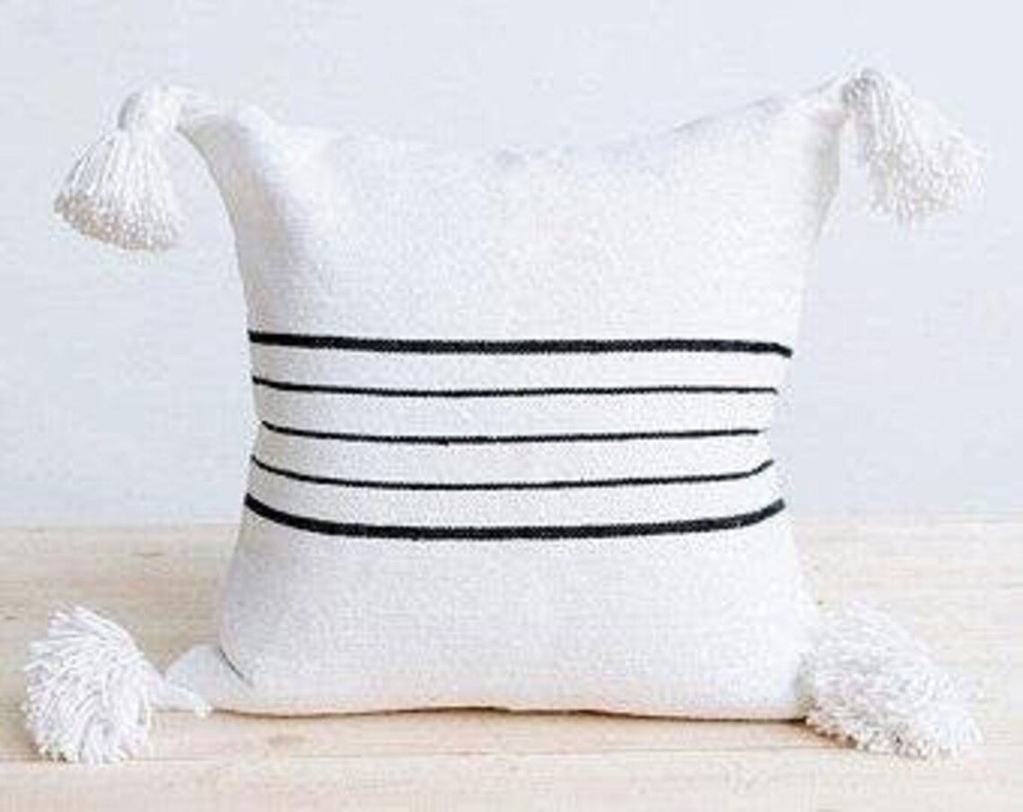 MOROCCAN BLANKET Handmade Moroccan Blanket Pompoms Tassels Etsy