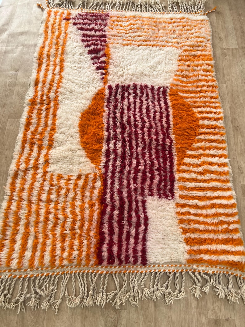 Orange Striped Moroccan rug , Rugs for Living room , Custom handmade rug , Wool Berber rug , Orange Beni ourain rug , Moroccan rug 10x14