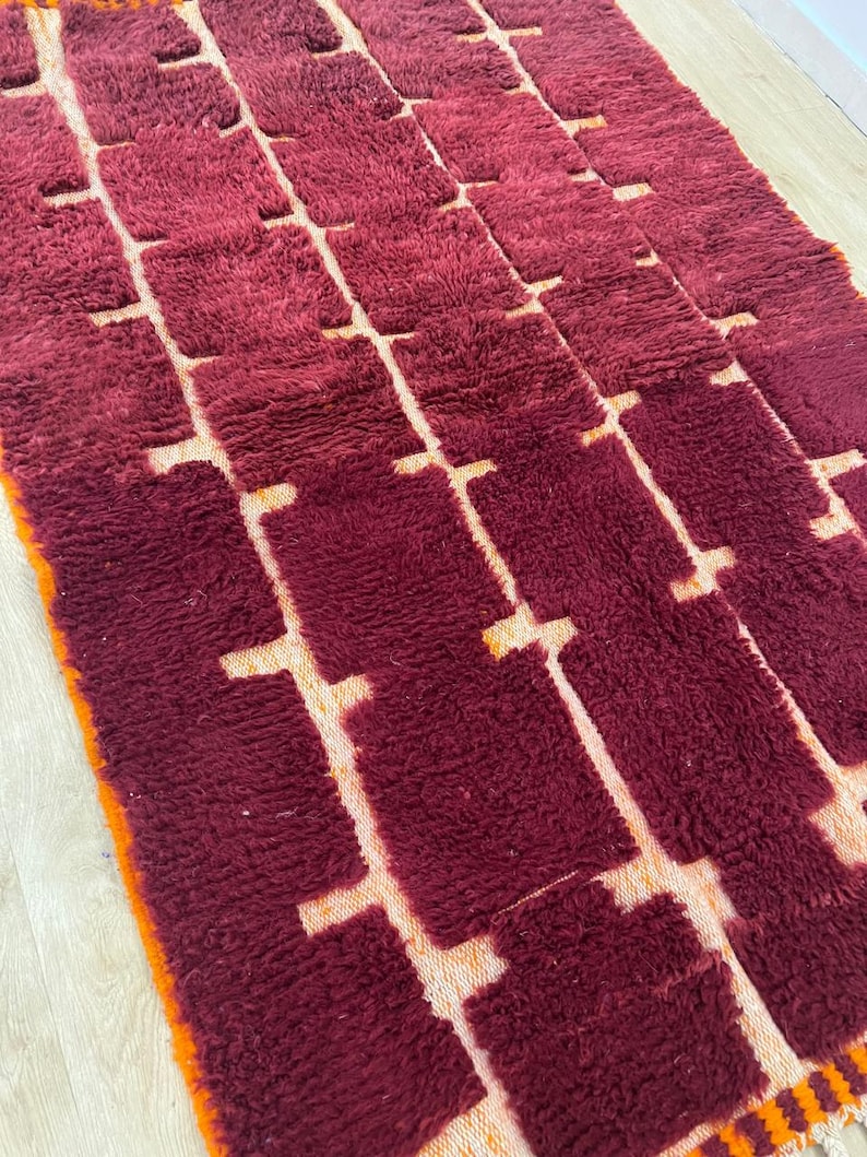 Moroccan rug , Dark red Beni ourain rug , Custom handmade rug , Wool Area rug, Rugs for Living room , Berber rug, Moroccan rug 10x12