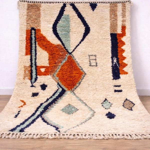 Moroccan Rug, Abstract Tribal Wool Rug, Terracotta Boho Carpet, Handmade Plush Shag Rug, Modern Geometric Area Rug, Living Room Decor, 8x10