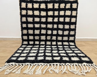 Black Moroccan checkered rug 3x5 , Rugs for Living room , Handmade Checkered rug , Rugs for Bedroom , Berber Wool rug , Morrocan Azilal rug